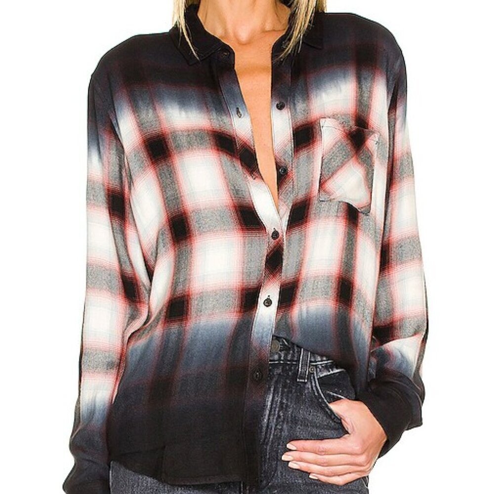 Rails Hunter Plaid‎ Ivory Smoke Dip Dye Flannel Top